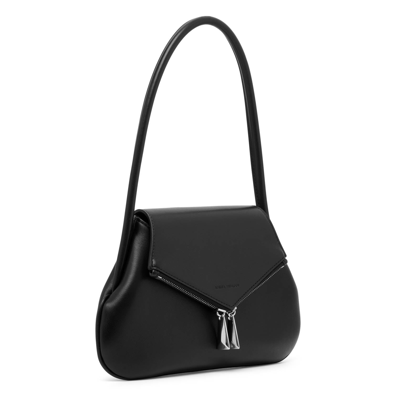 Shop Amina Muaddi Gemini Black Leather Shoulder Bag