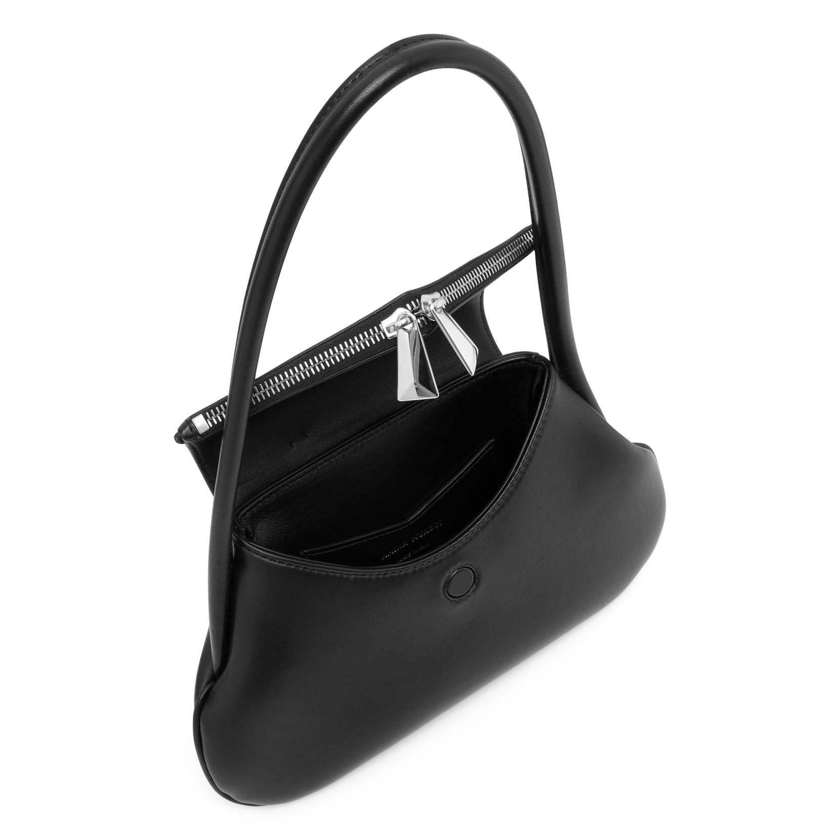 Shop Amina Muaddi Gemini Black Leather Shoulder Bag