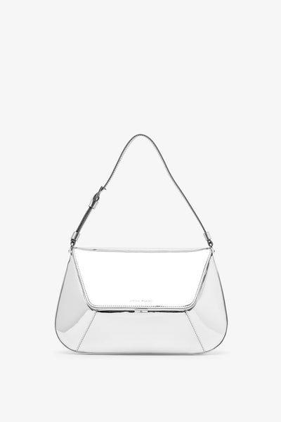 Amina Muaddi | Ami silver mirror shoulder bag | Savannahs