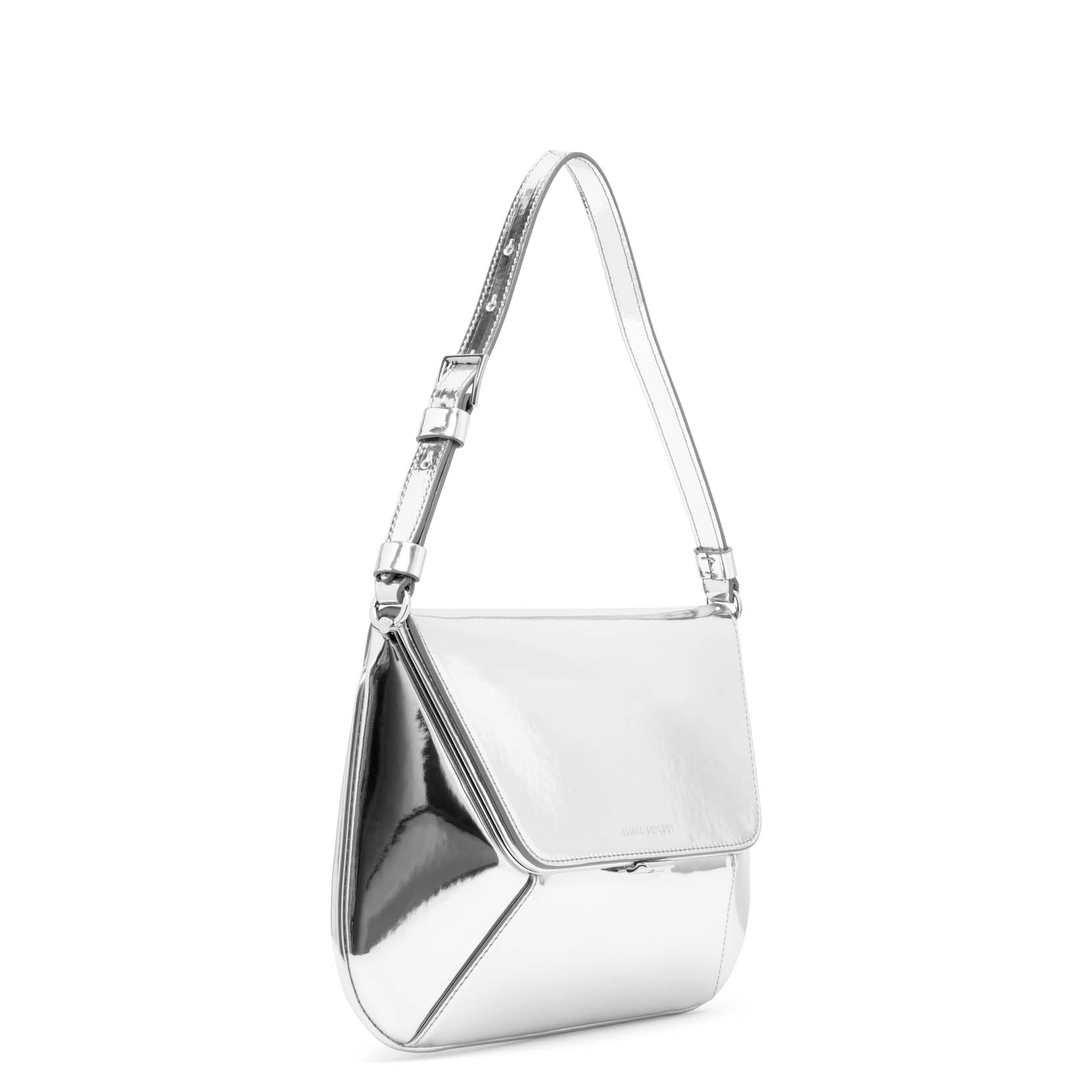Shop Amina Muaddi Ami Silver Mirror Shoulder Bag