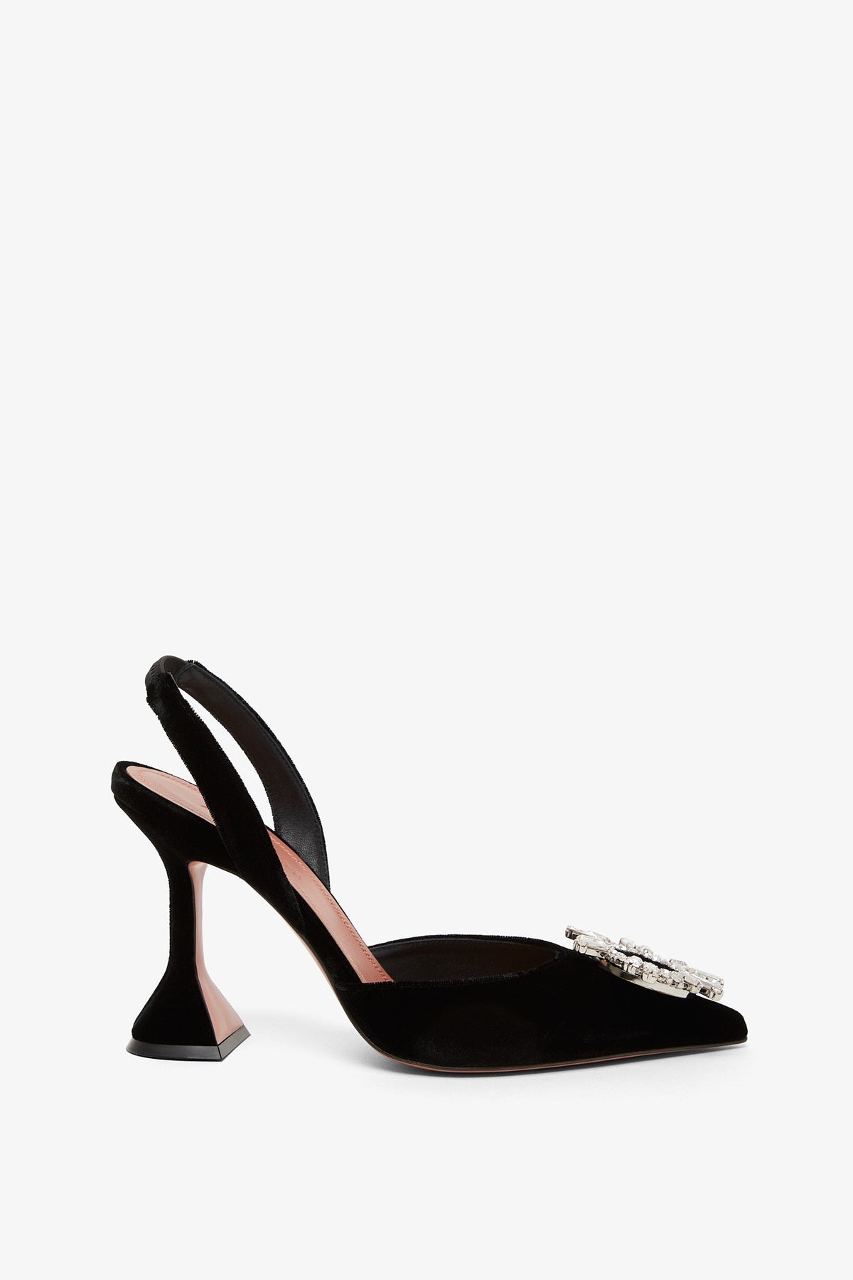 Shop Amina Muaddi Begum Sling 95 Black Velvet Pumps