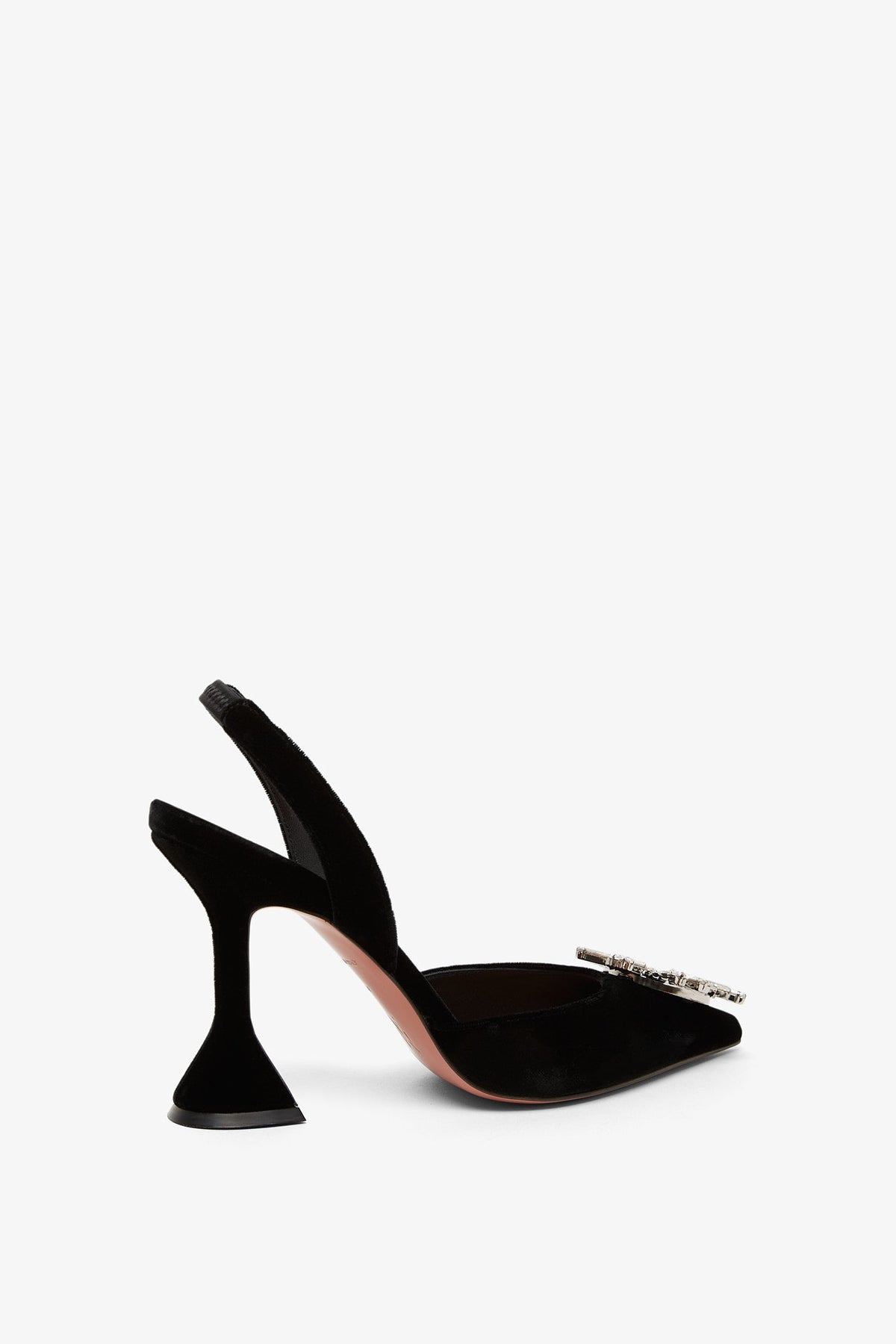 Shop Amina Muaddi Begum Sling 95 Black Velvet Pumps