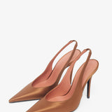 Anok 105 brown satin slingback pumps