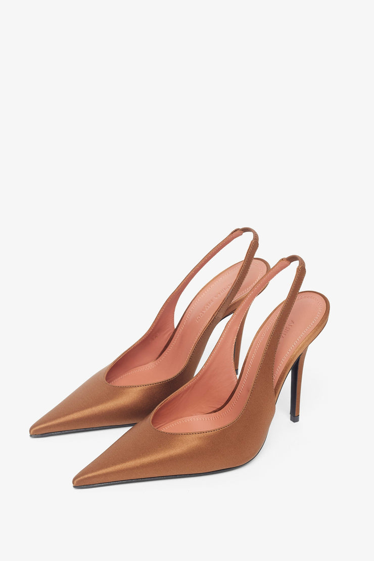 Anok 105 brown satin slingback pumps