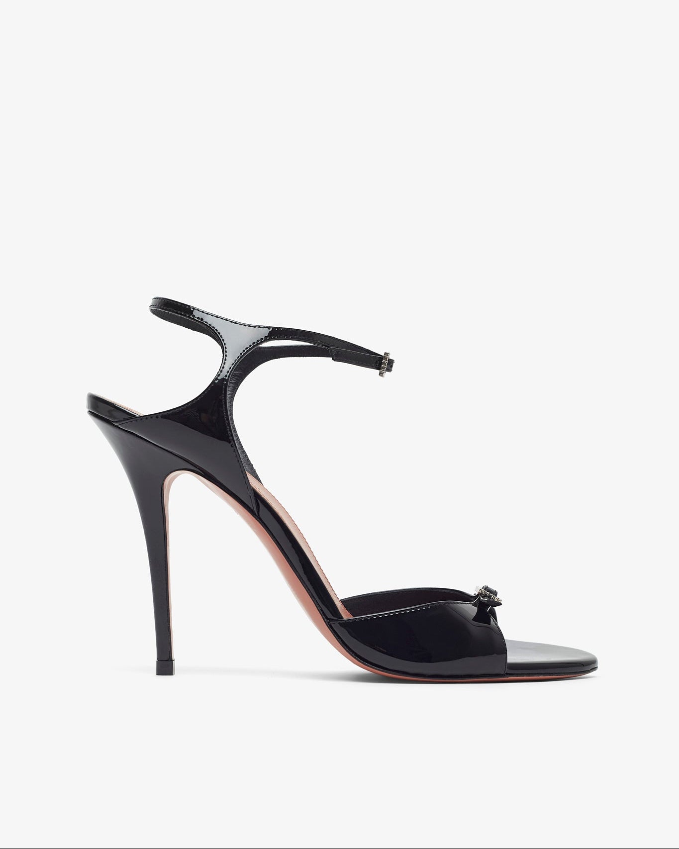 Black high-heeled sandal on a white background
