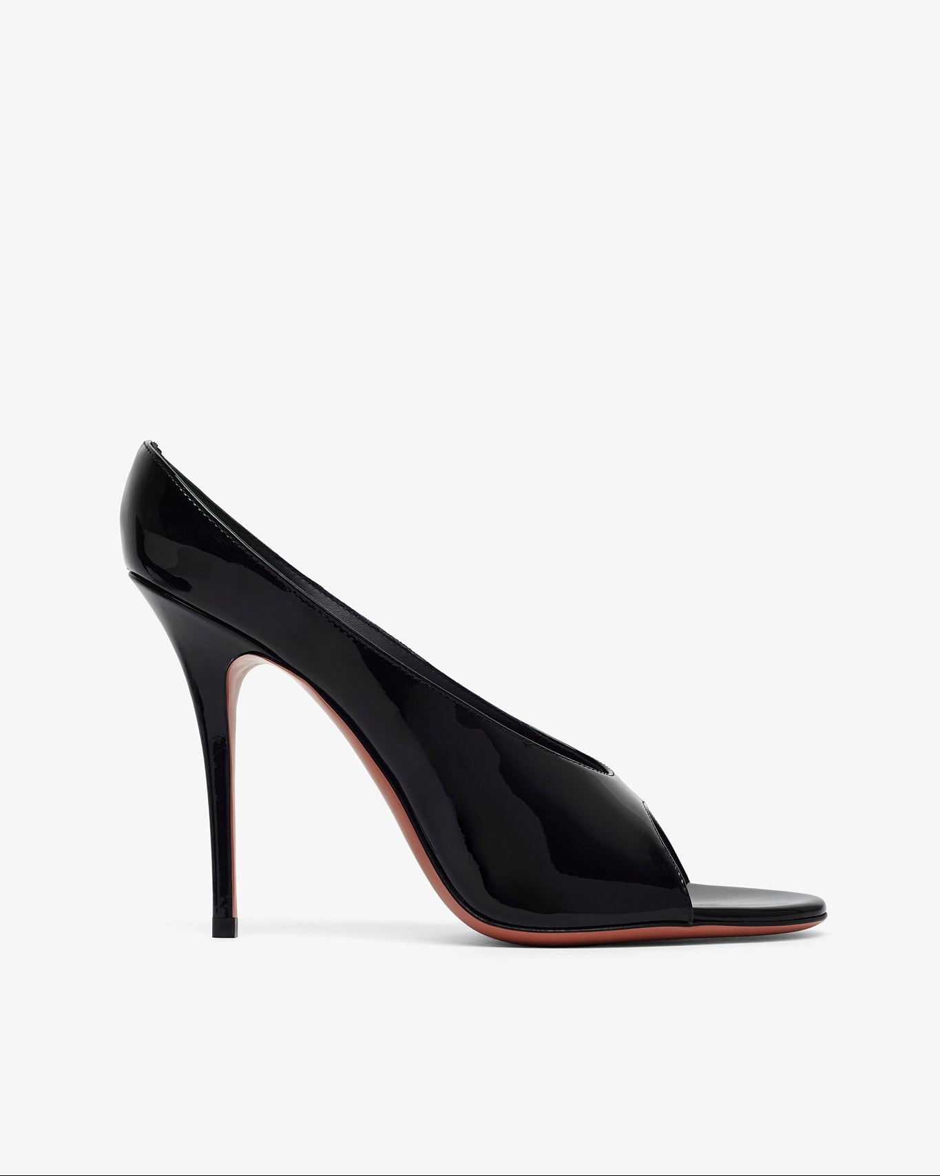 Black high-heeled shoe on a white background