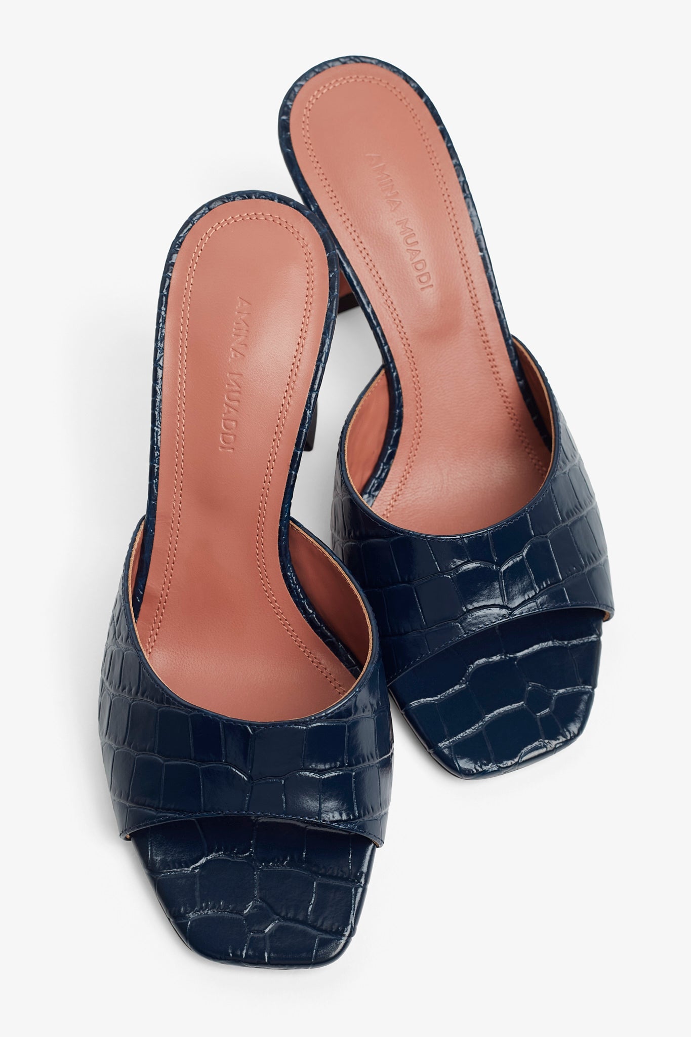 Lupita Slipper 70 navy embossed leather mules