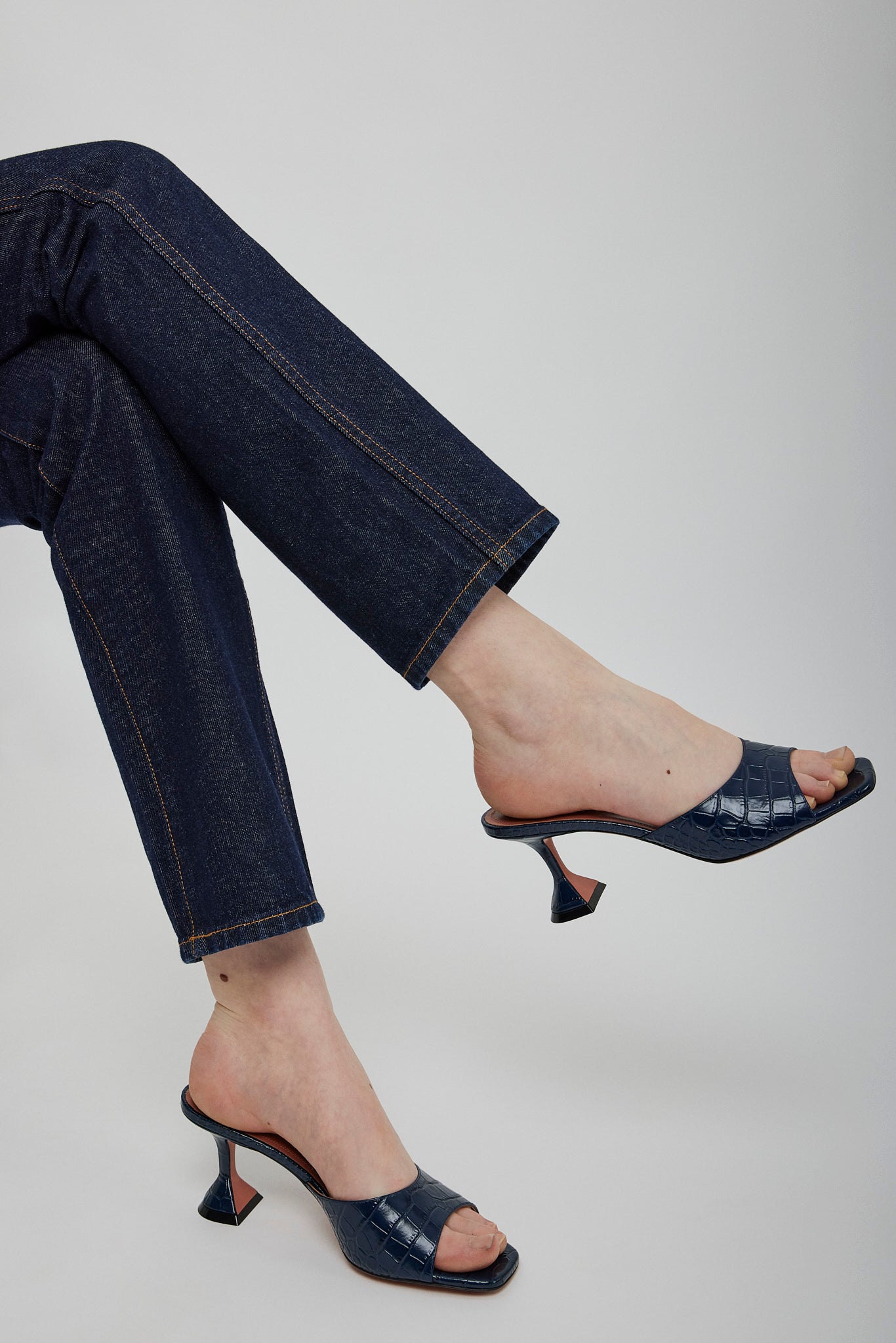 Lupita Slipper 70 navy embossed leather mules