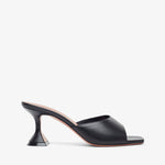 Black high-heeled sandal on a white background