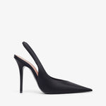 Black high-heeled shoe on a white background