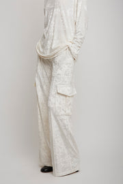 Liquid white cargo trousers