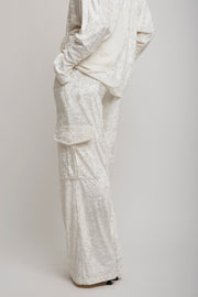 Liquid white cargo trousers