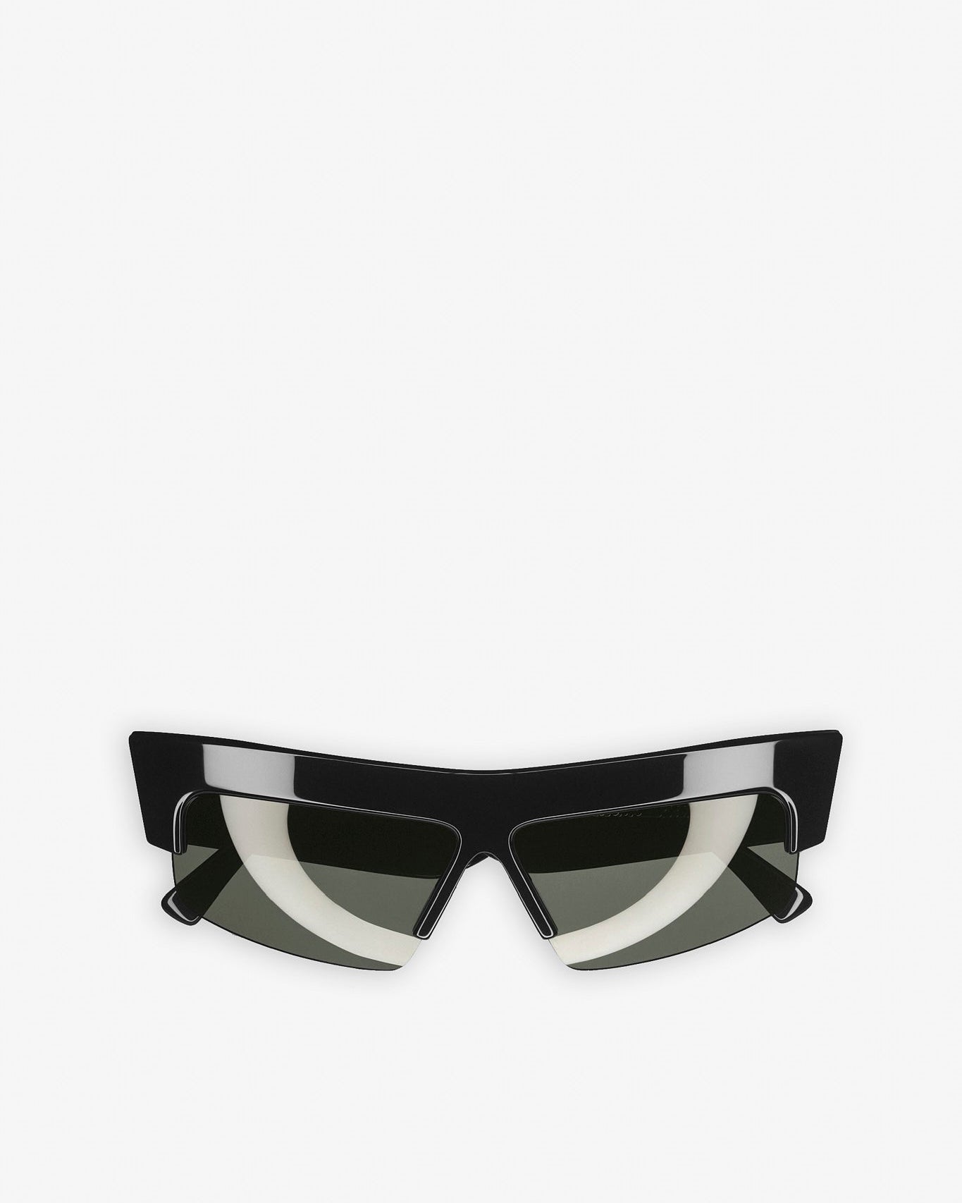 Black sunglasses with a unique frame design on a white background