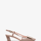 Belle Vivier 45 beige metal buckle slingbacks