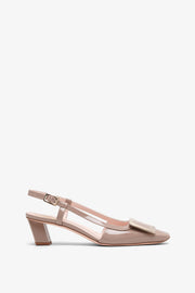 Belle Vivier 45 beige metal buckle slingbacks