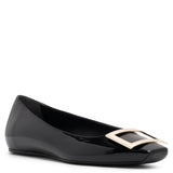Trompette metal buckle black patent ballerinas