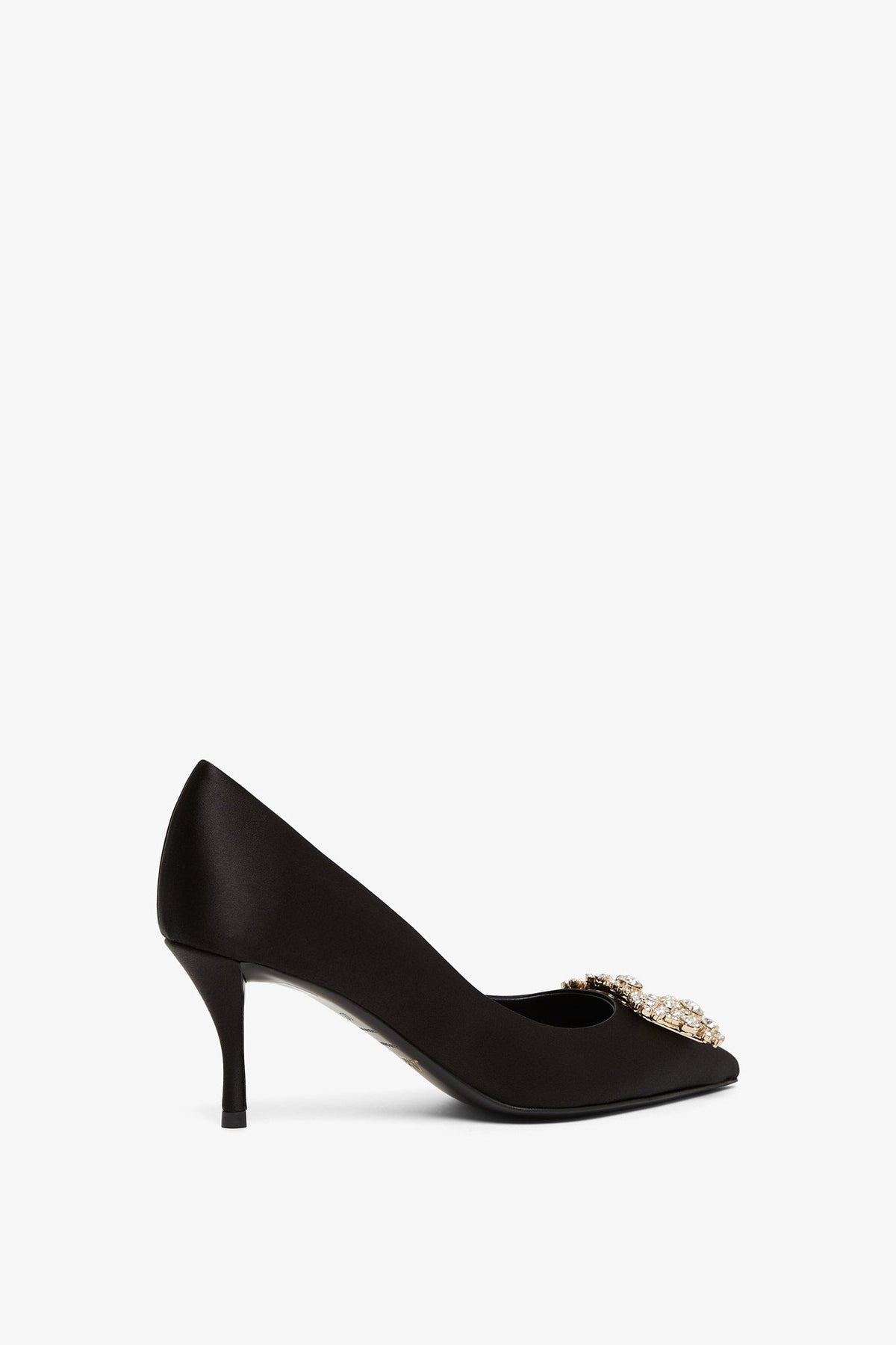 Shop Roger Vivier Flower 65 Black Satin Pumps