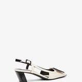 Belle Vivier 45 white and black sling pumps