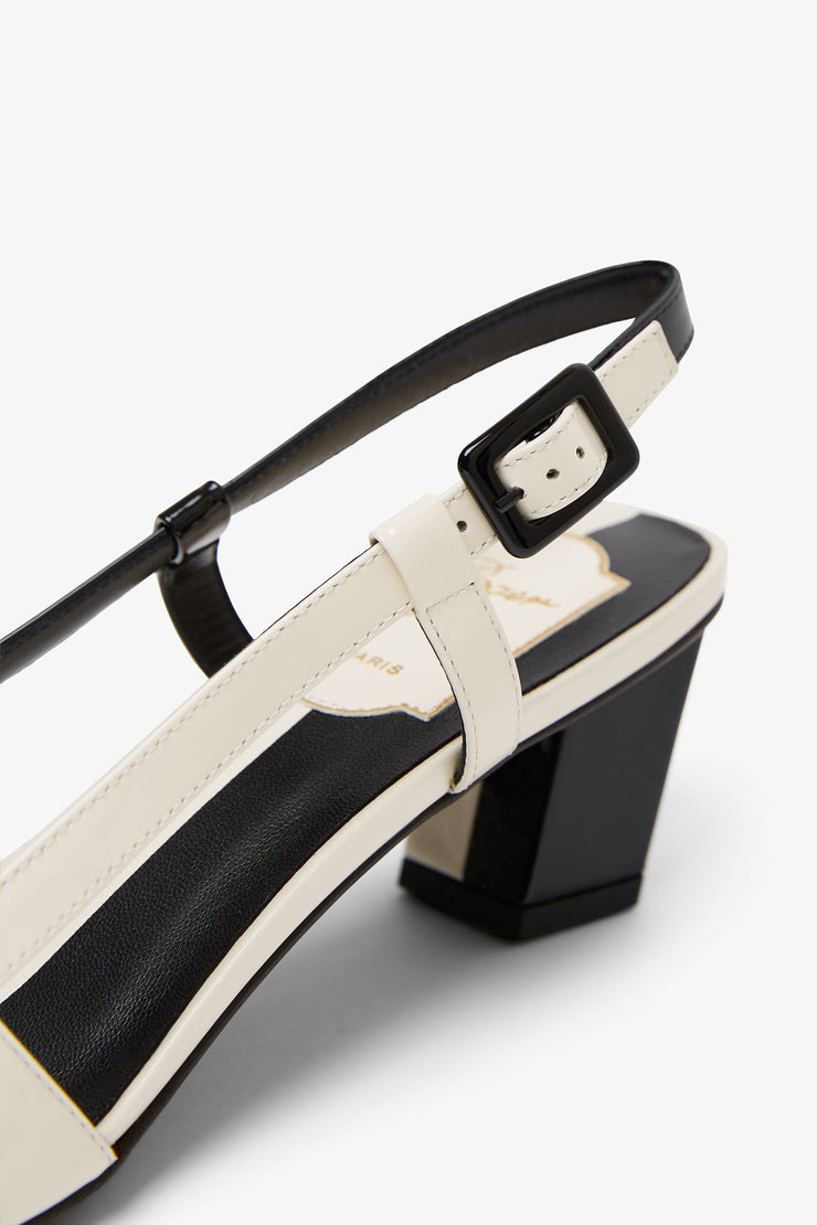 Belle Vivier 45 white and black sling pumps