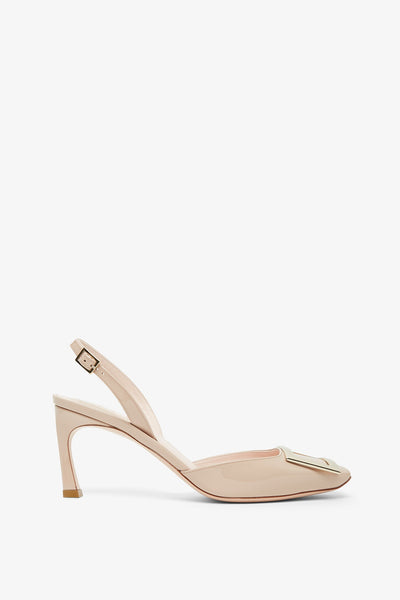 Trompette 70 beige patent slingback pumps