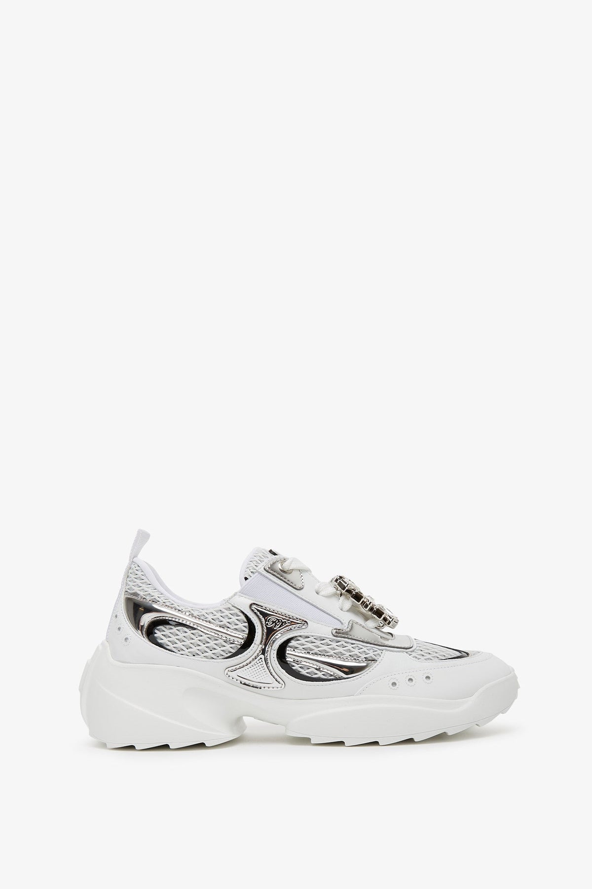 Roger Vivier Motor Run Silver Sneakers In White