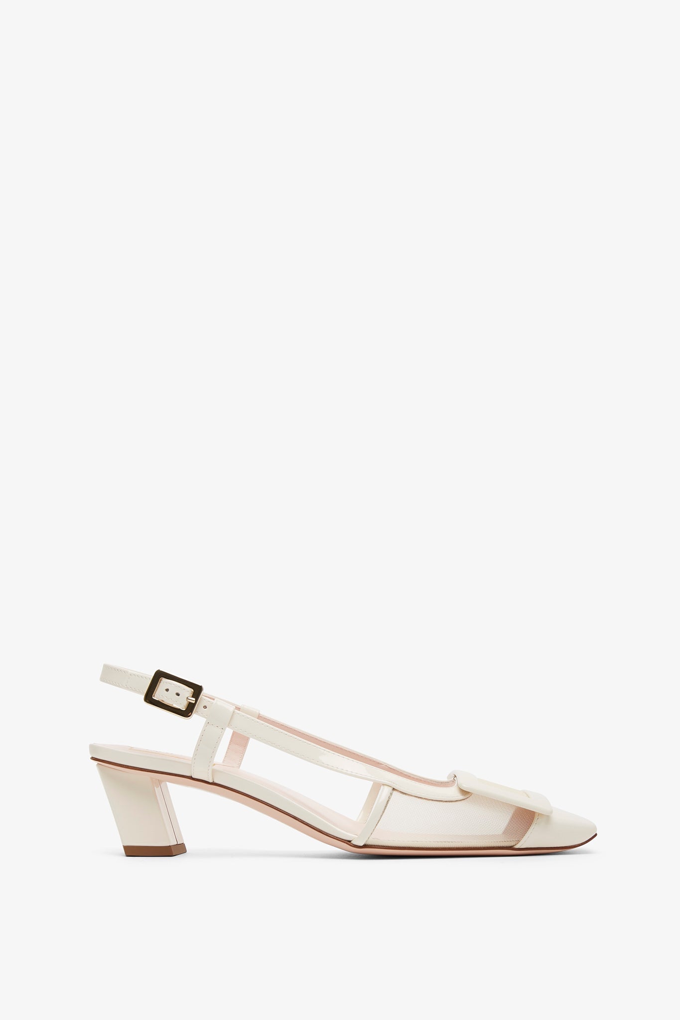 Belle Vivier 45 white mesh slingback pumps