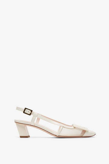Belle Vivier 45 white mesh slingback pumps