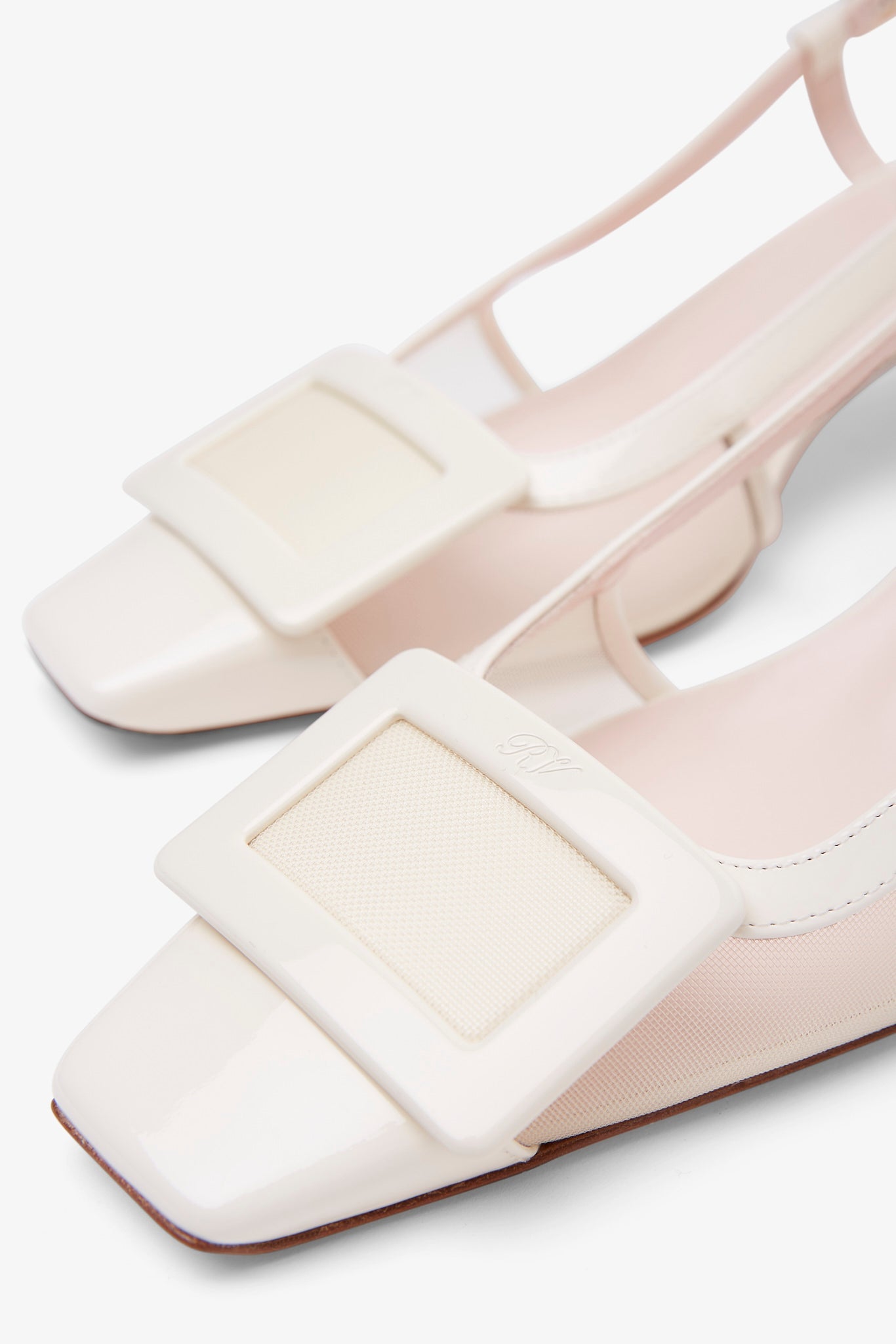 Belle Vivier 45 white mesh slingback pumps