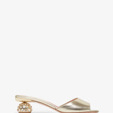 Embellished gold leather mules