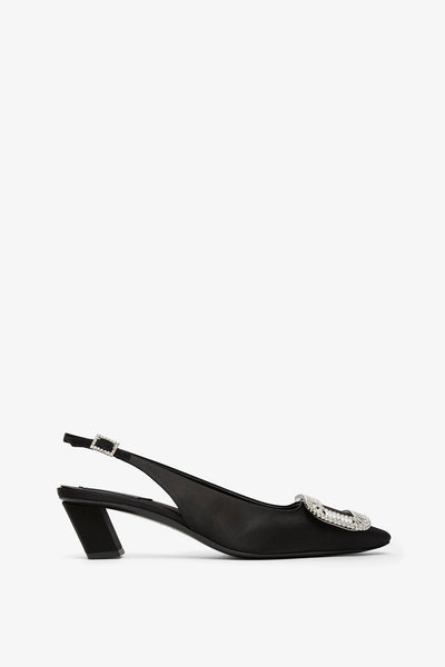 Belle Vivier pilgrim 45 black satin sling backs