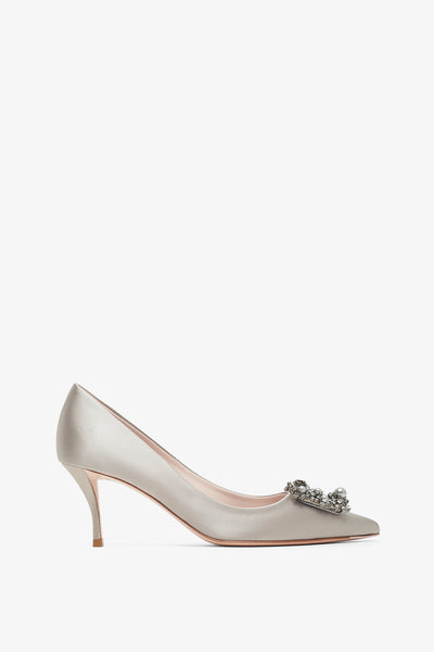 Flower 65 beige strass satin pumps