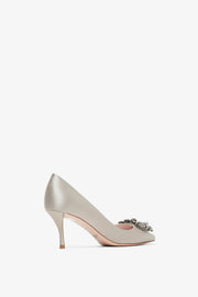 Flower 65 beige strass satin pumps