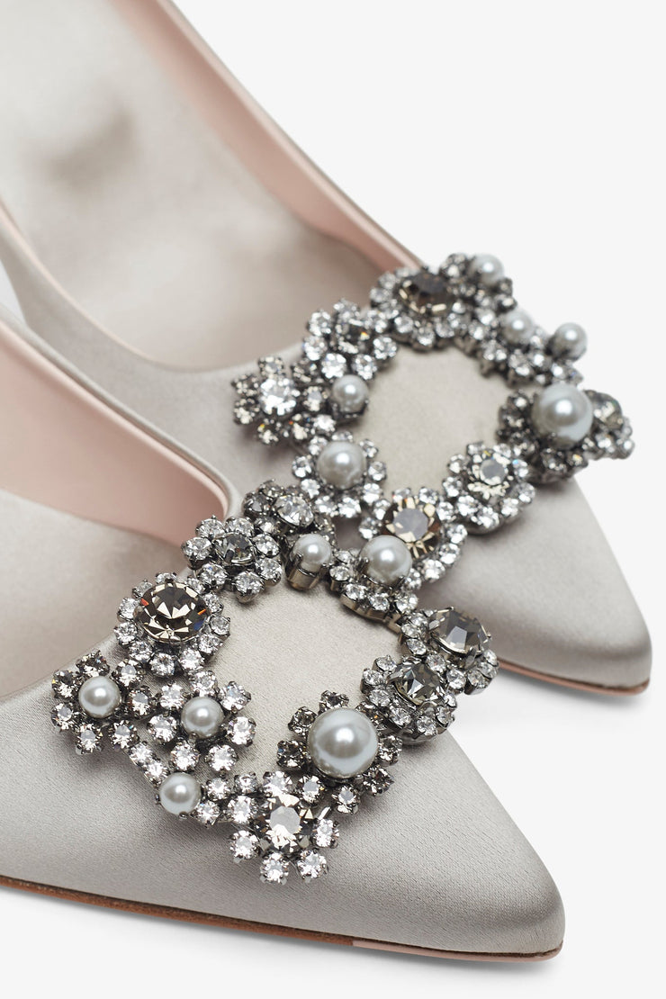 Flower 65 beige strass satin pumps