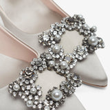 Flower 65 beige strass satin pumps