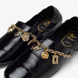 Roundytoe black with gold charm slippers