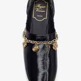 Roundytoe black with gold charm slippers