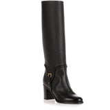 Flavius black leather knee-boot