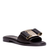 Isera black leather studded bow slide sandals