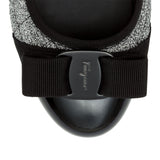 Varina quilted silver fabric black patent ballerinas