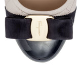 Varina quilted off white jasmine leather navy patent ballerinas