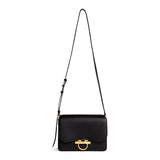 Joanne black leather shoulder flap bag