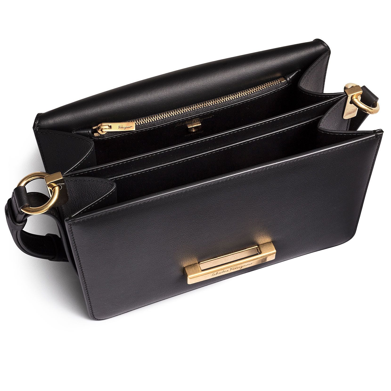Ferragamo | Joanne black leather shoulder flap bag | Savannahs