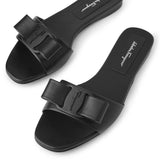 Vicky black leather slides