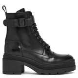 Vara bow black leather ankle boots
