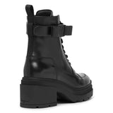 Vara bow black leather ankle boots