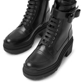 Vara bow black leather ankle boots