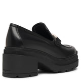 Vara chain black leather loafers