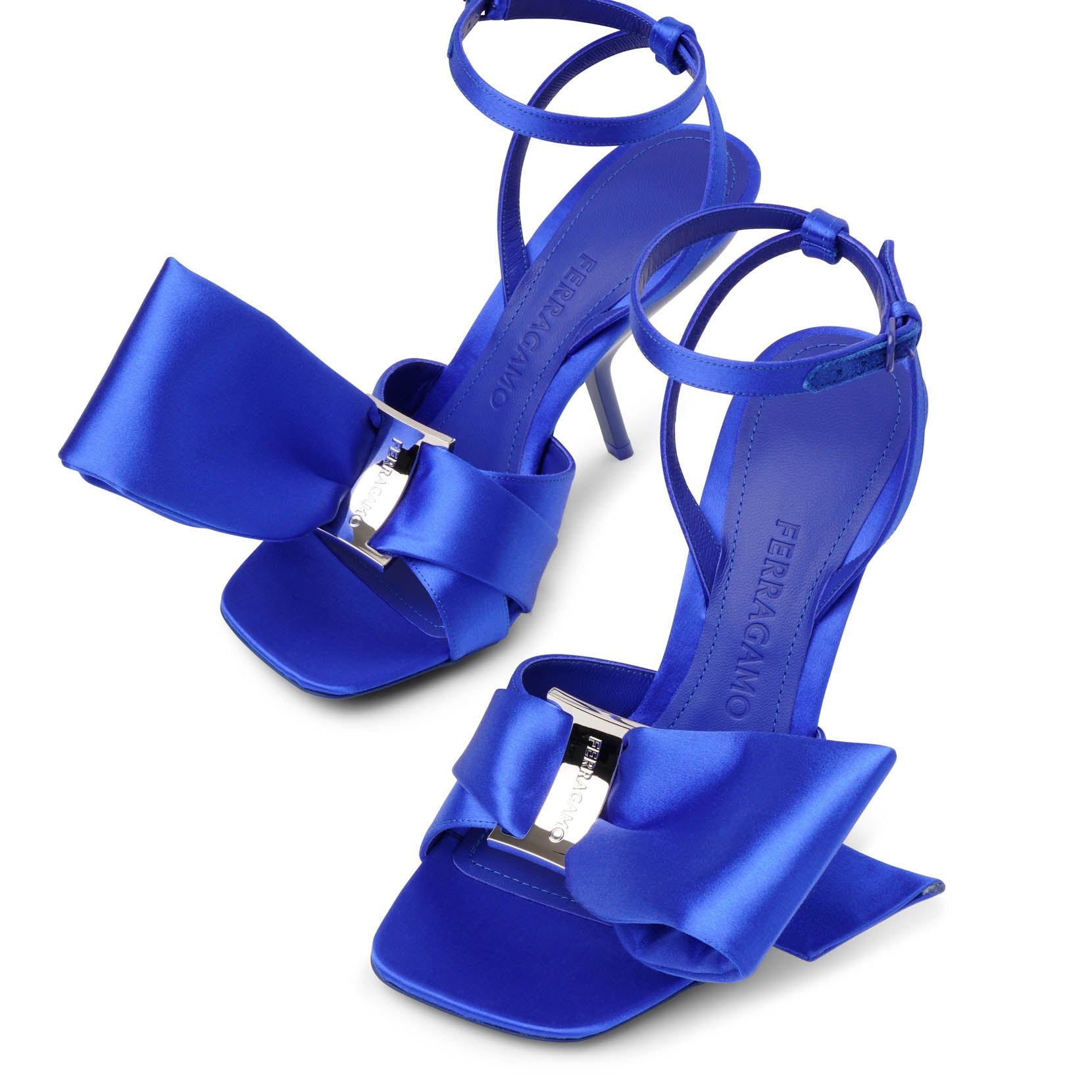 Helena 105 blue satin bow sandals