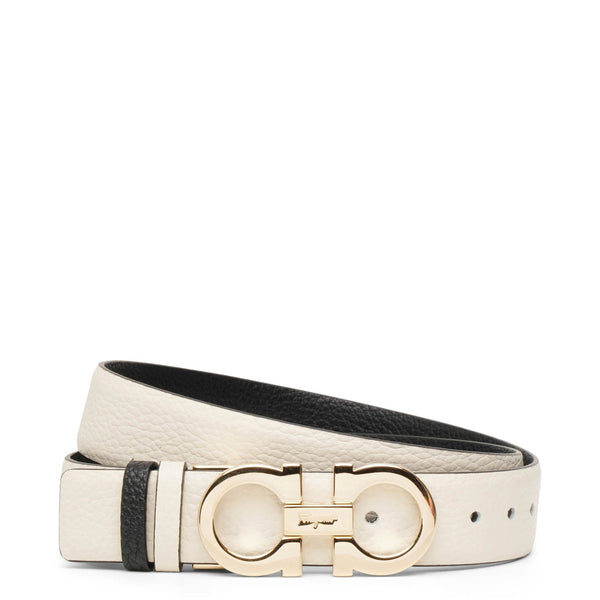 Ferragamo | Grained leather cream and black belt | Savannahs