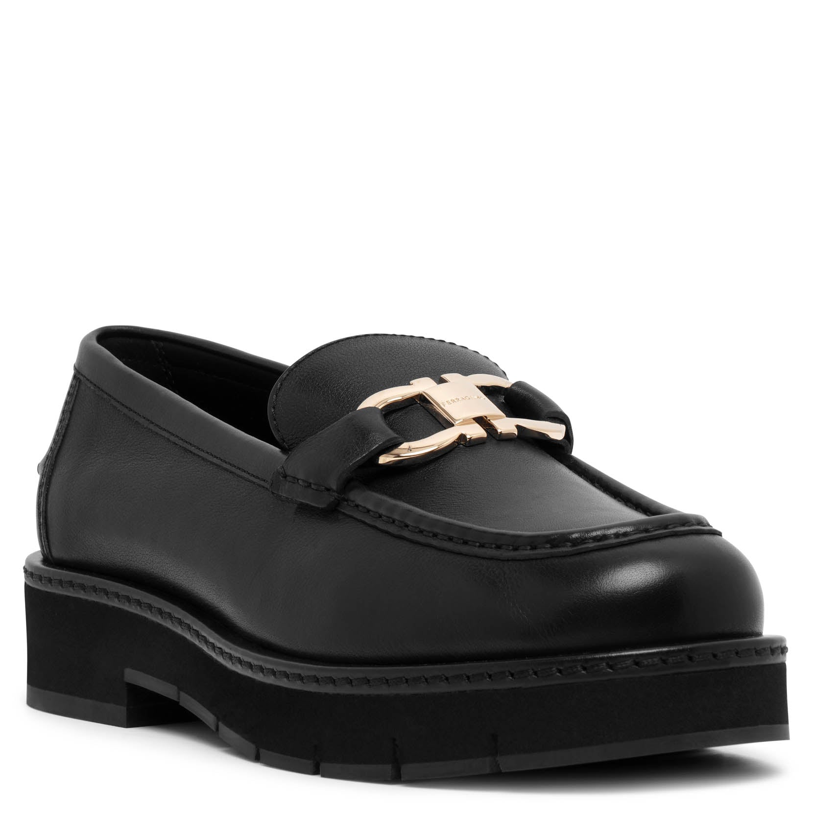 Shop Ferragamo Maryan Lug Black Leather Loafer